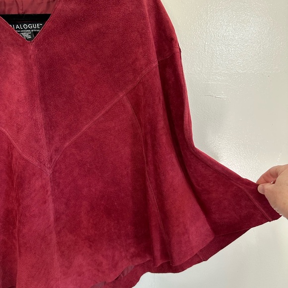 Vintage Dialogue Red Genuine Suede Cape, Boho, 70s Style, Festival - Picture 3 of 11